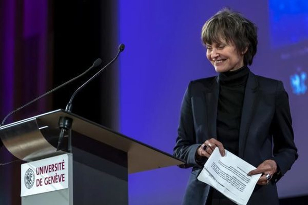 Micheline Calmy-Rey, former President of the Swiss Confederation, speaks during the week of human rights, at the University of Geneva (UNIGE), Geneva, Switzerland, Wednesday, November 14, 2018. (KEYSTONE/Martial Trezzini)